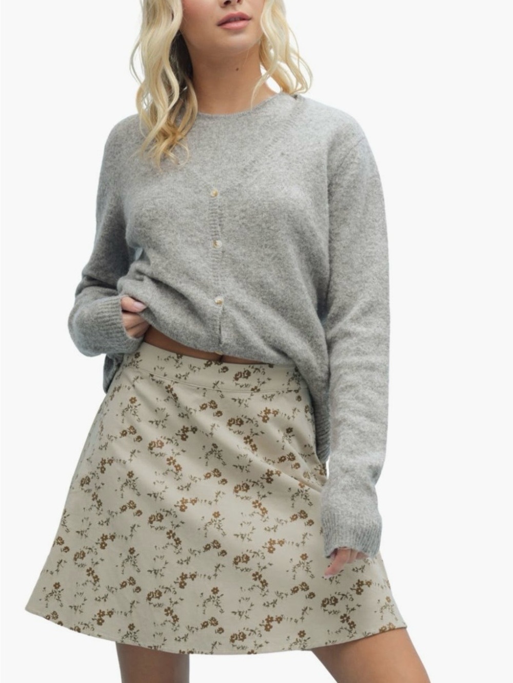 NWOT: Cream Mini Skirt with Brown Floral Print
